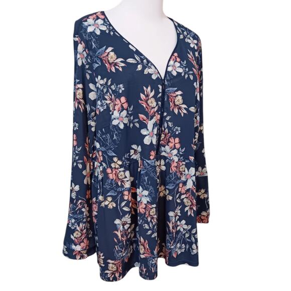 Flowy Boho Blouse Top Plus 2X Ruffle Floral Flare Sleeves Cottagecore‎ Romantic - Picture 1 of 10